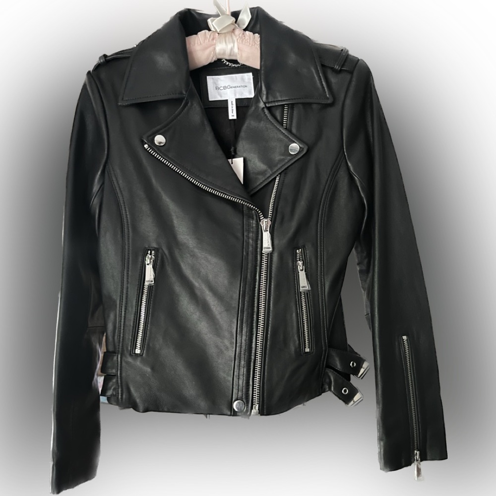 BCBGeneration Black Leather Moto Jacket Size XS NWT